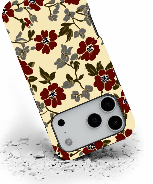 Double-Layer Semi-Handprinted Tough Matte Flowers iPhone Case