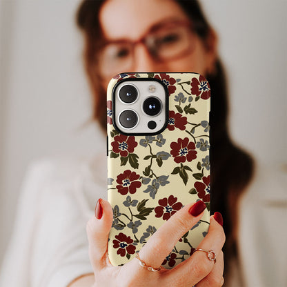 Double-Layer Semi-Handprinted Tough Matte Flowers iPhone Case