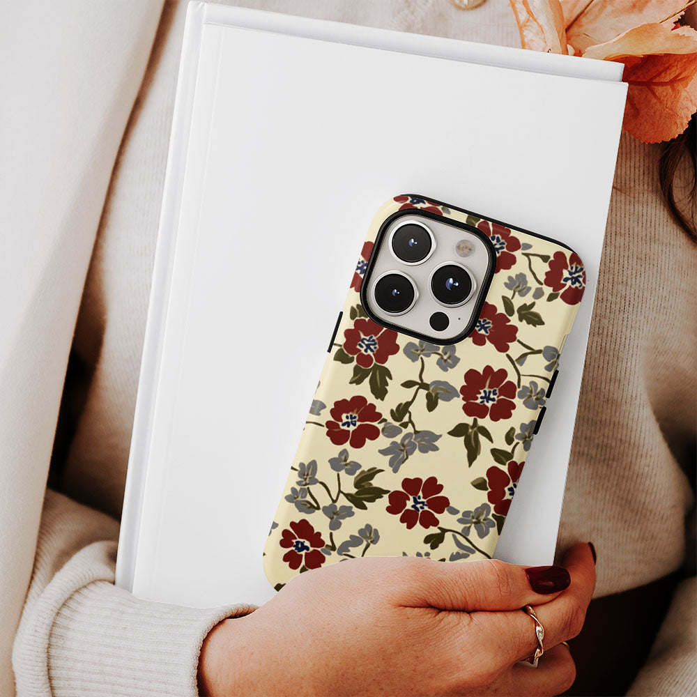 Double-Layer Semi-Handprinted Tough Matte Flowers iPhone Case