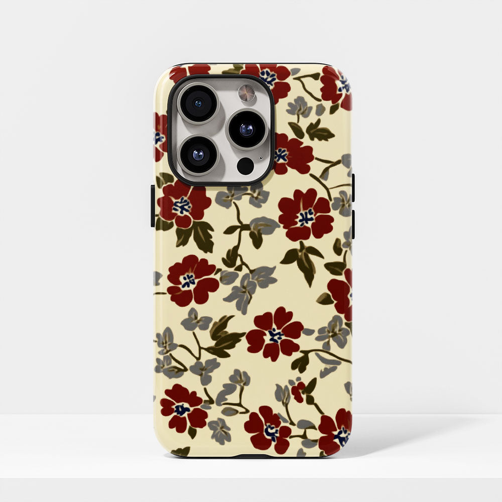 Double-Layer Semi-Handprinted Tough Matte Flowers iPhone Case