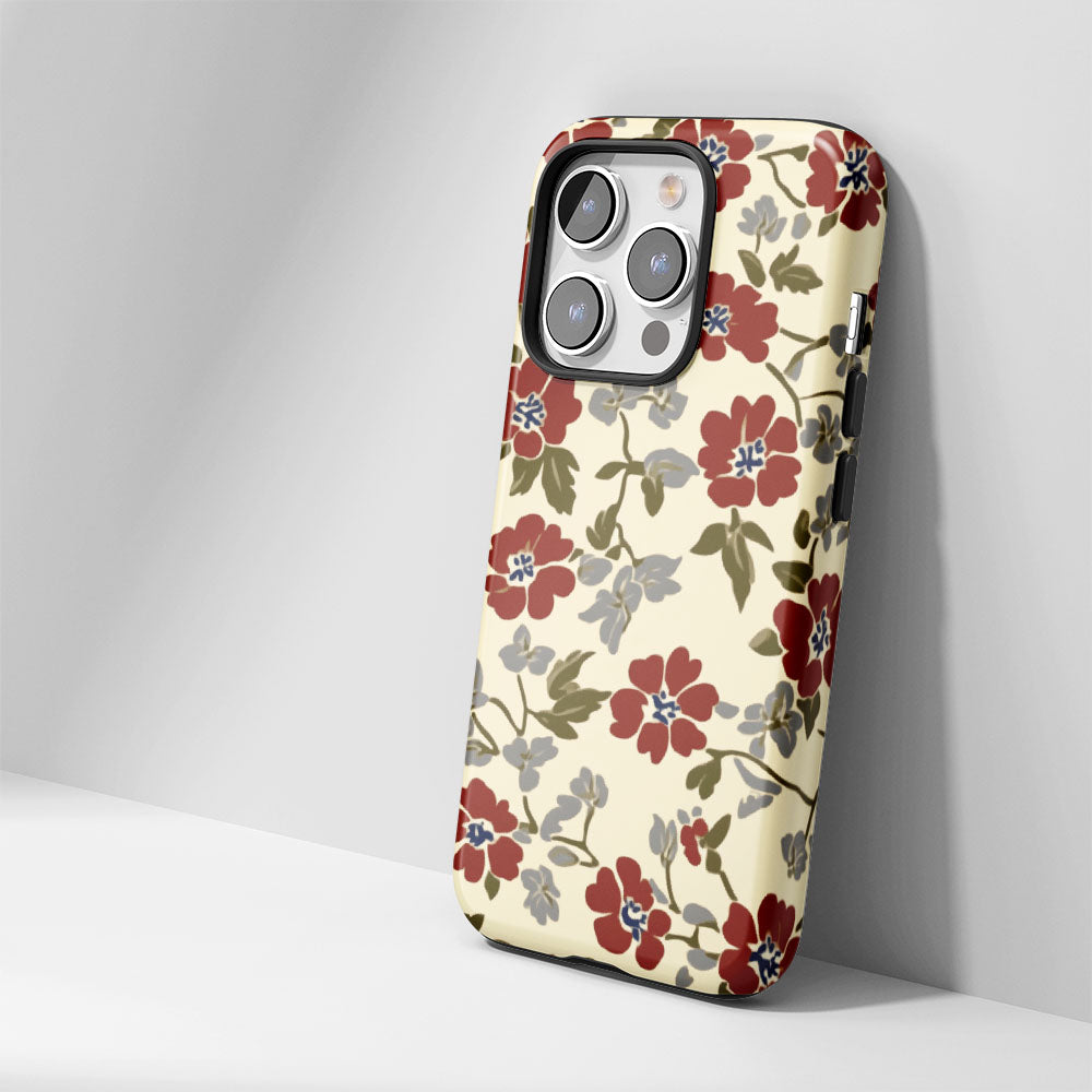 Double-Layer Semi-Handprinted Tough Matte Flowers iPhone Case