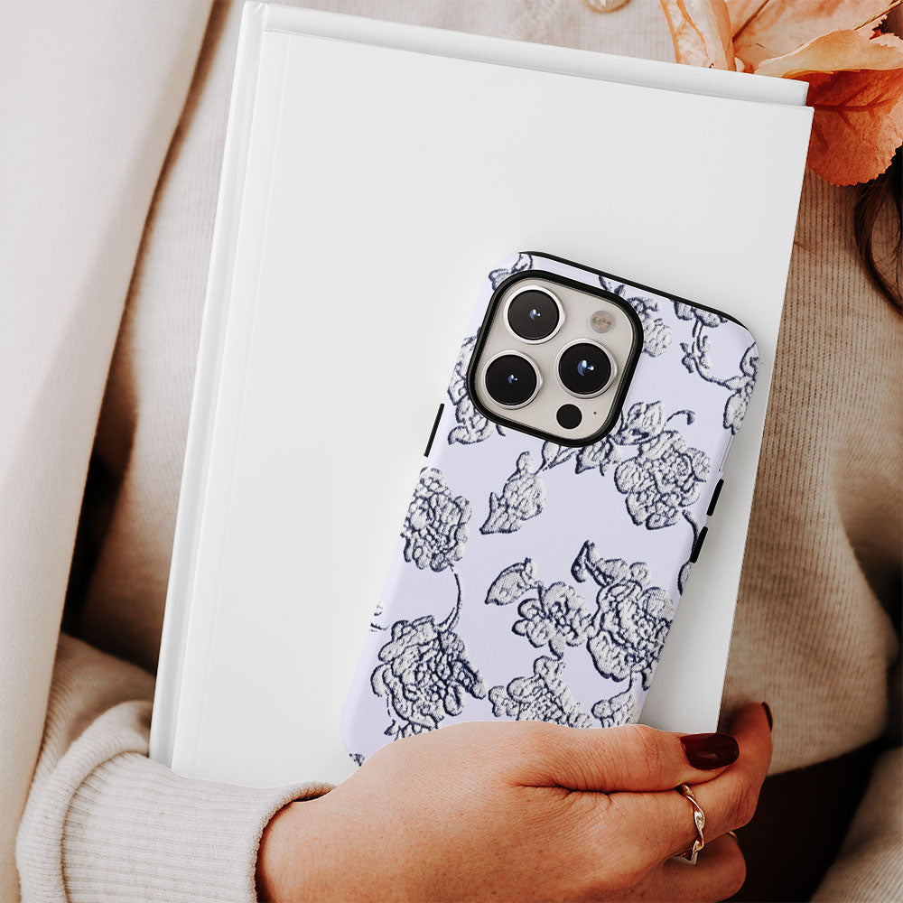 Double-Layer Semi-Handprinted Tough Matte Flowers iPhone Case