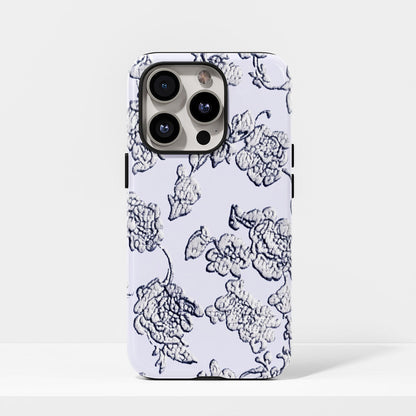 Double-Layer Semi-Handprinted Tough Matte Flowers iPhone Case