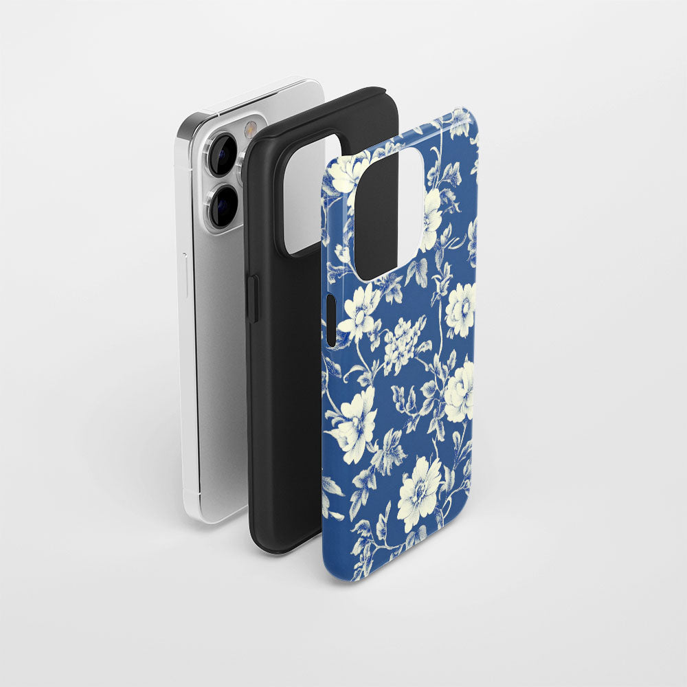 Double-Layer Semi-Handprinted Tough Matte Flowers iPhone Case