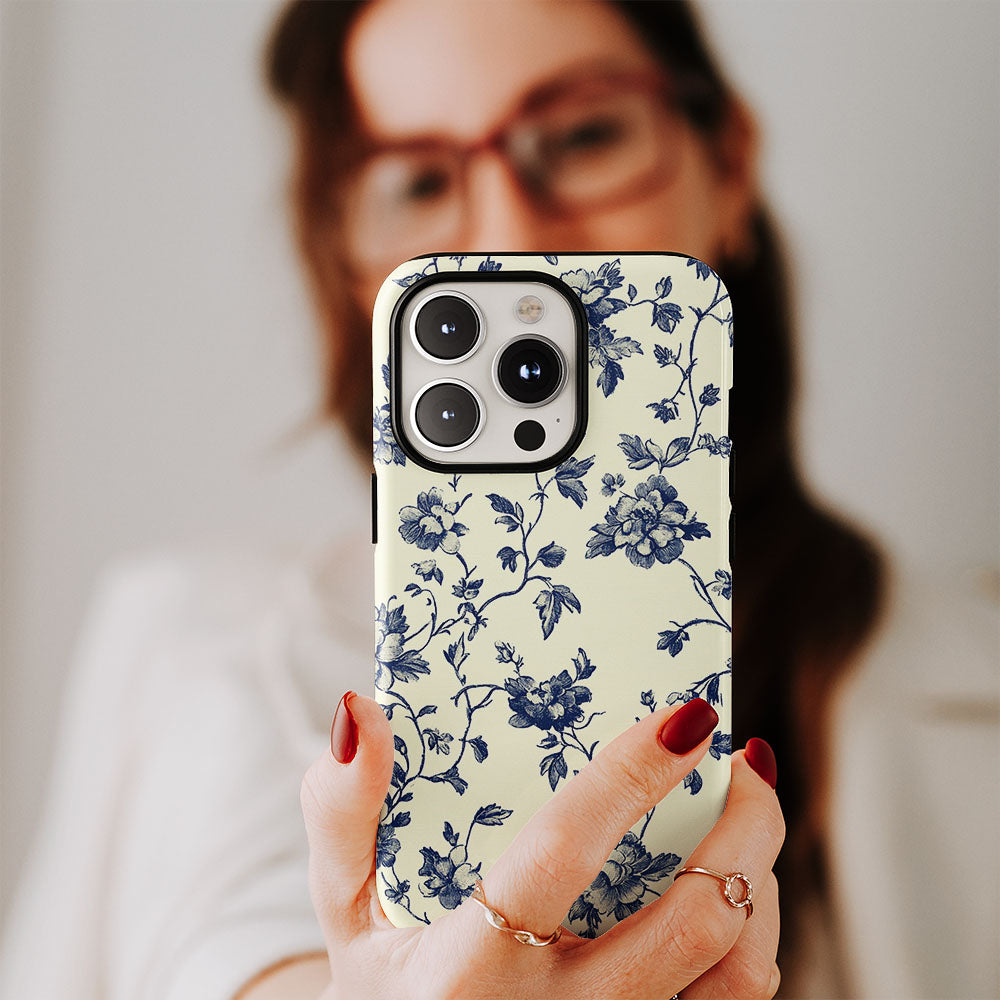 Double-Layer Semi-Handprinted Tough Matte Flowers iPhone Case