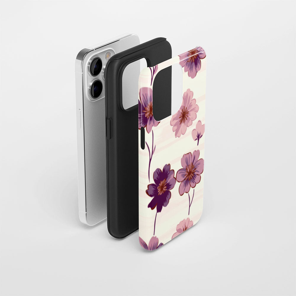 Double-Layer Semi-Handprinted Tough Matte Flowers iPhone Case