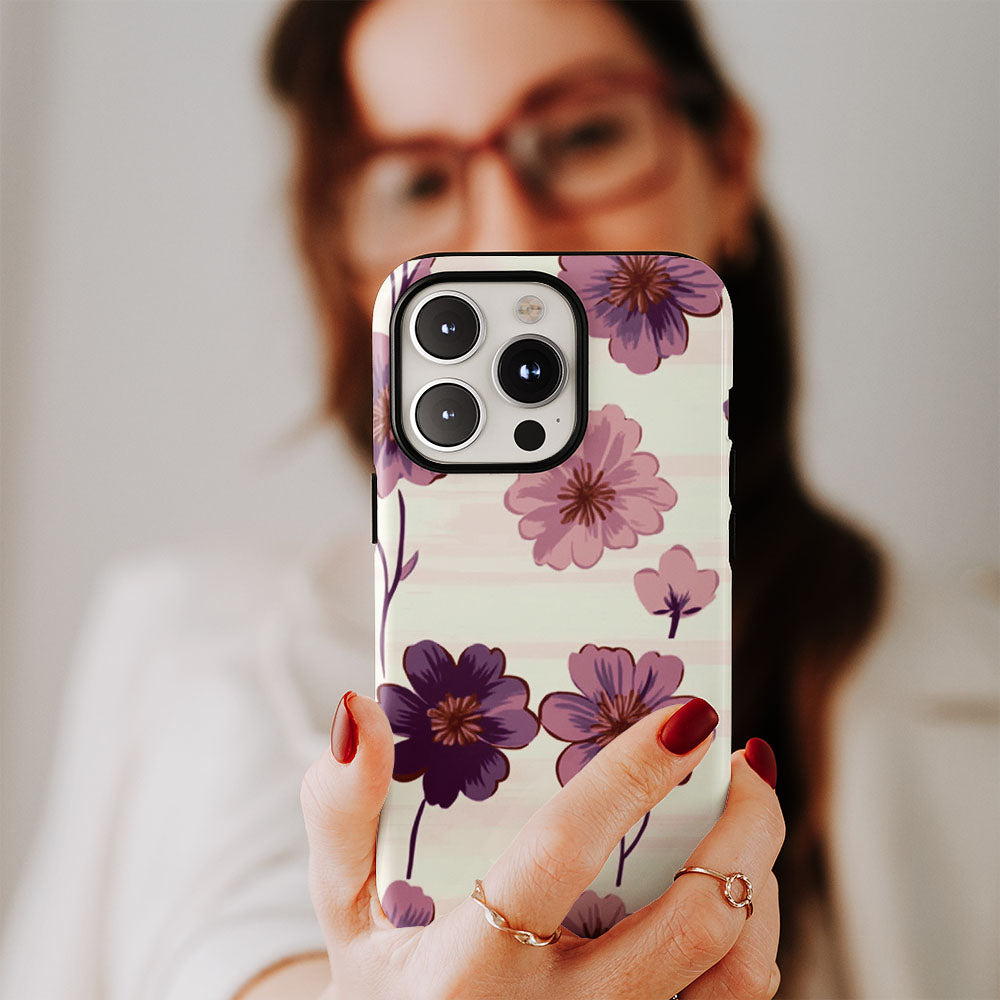 Double-Layer Semi-Handprinted Tough Matte Flowers iPhone Case