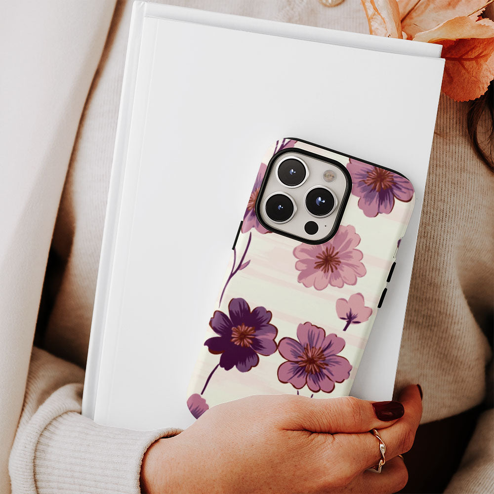 Double-Layer Semi-Handprinted Tough Matte Flowers iPhone Case