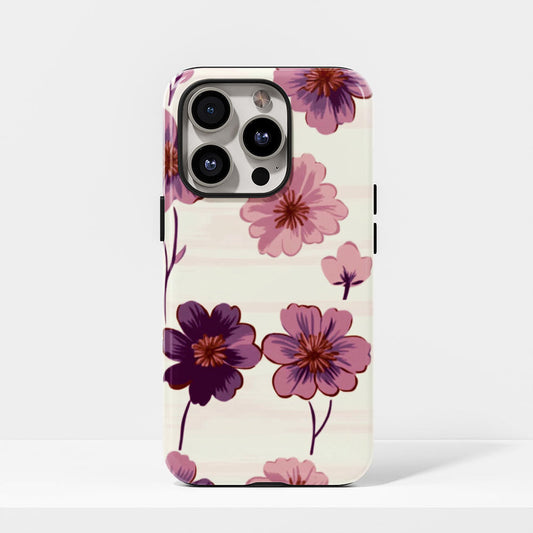 Double-Layer Semi-Handprinted Tough Matte Flowers iPhone Case