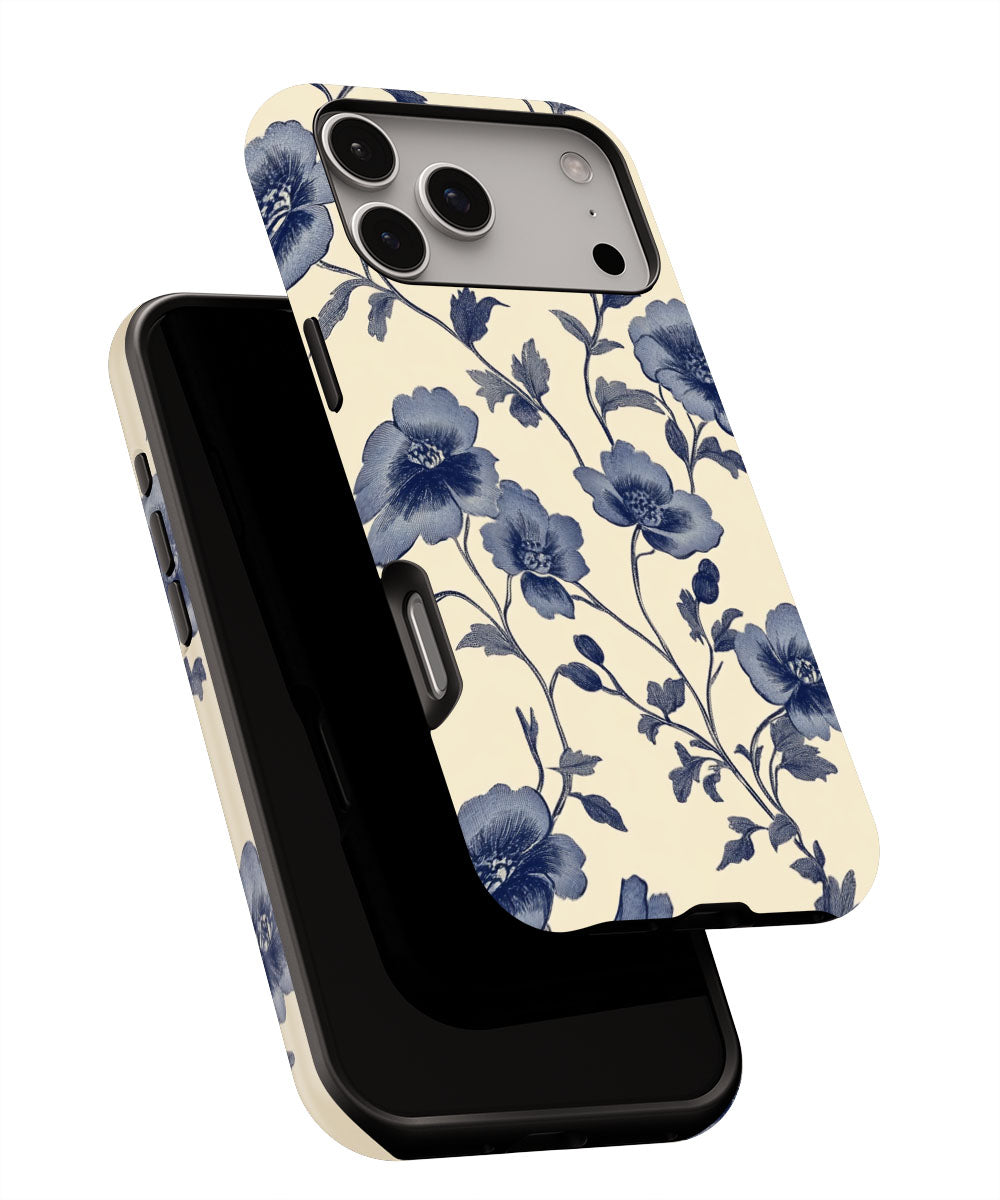 Double-Layer Semi-Handprinted Tough Matte Flowers iPhone Case