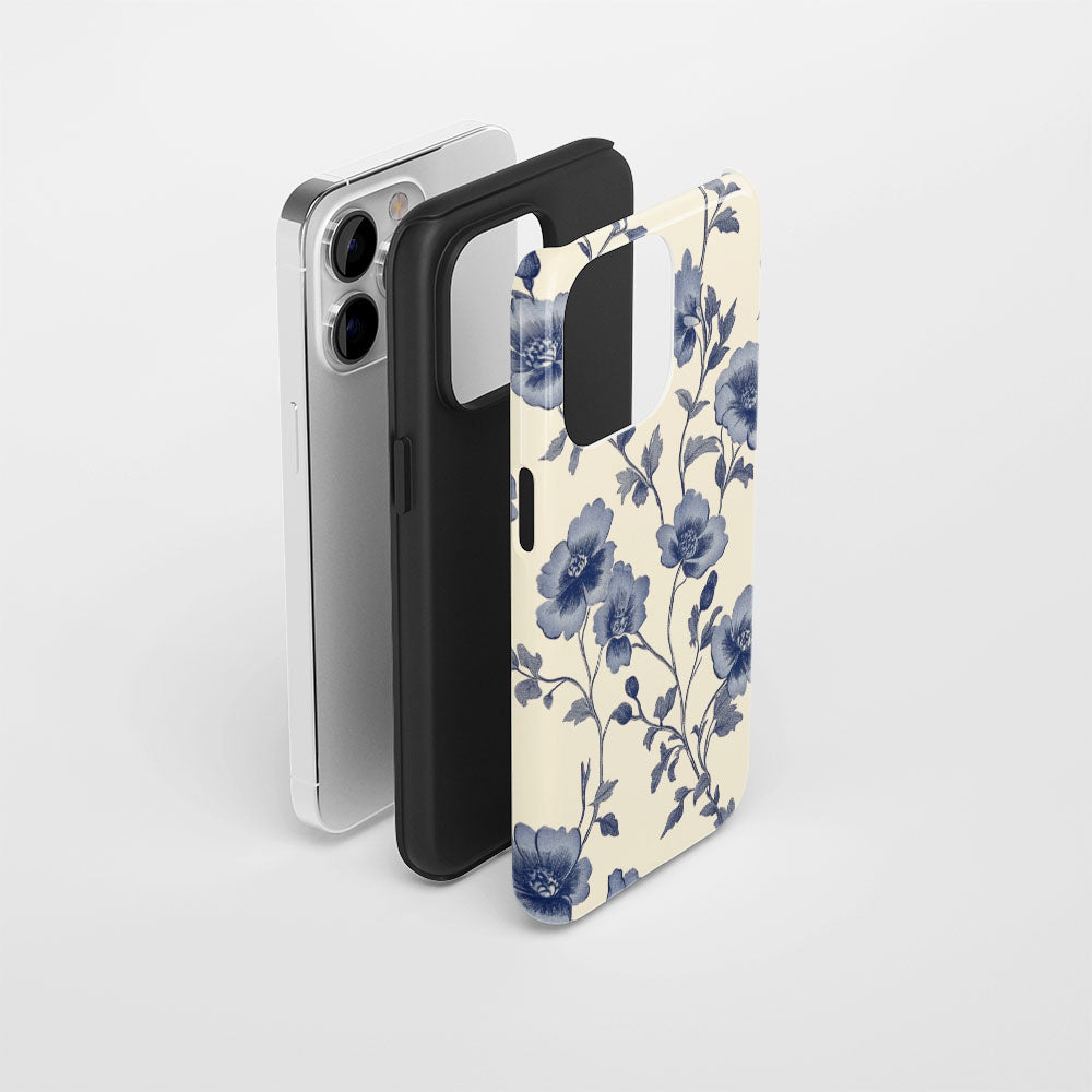 Double-Layer Semi-Handprinted Tough Matte Flowers iPhone Case