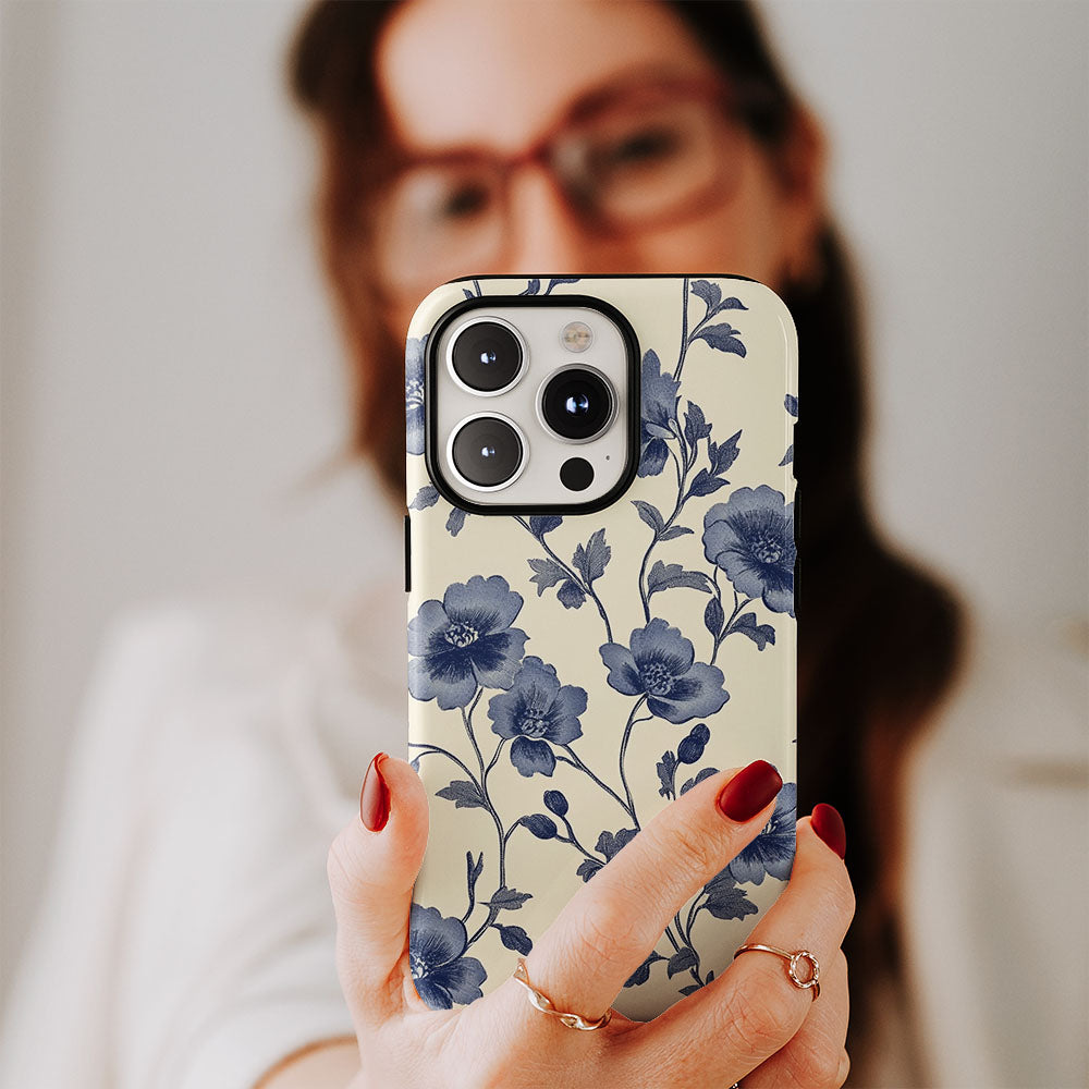 Double-Layer Semi-Handprinted Tough Matte Flowers iPhone Case