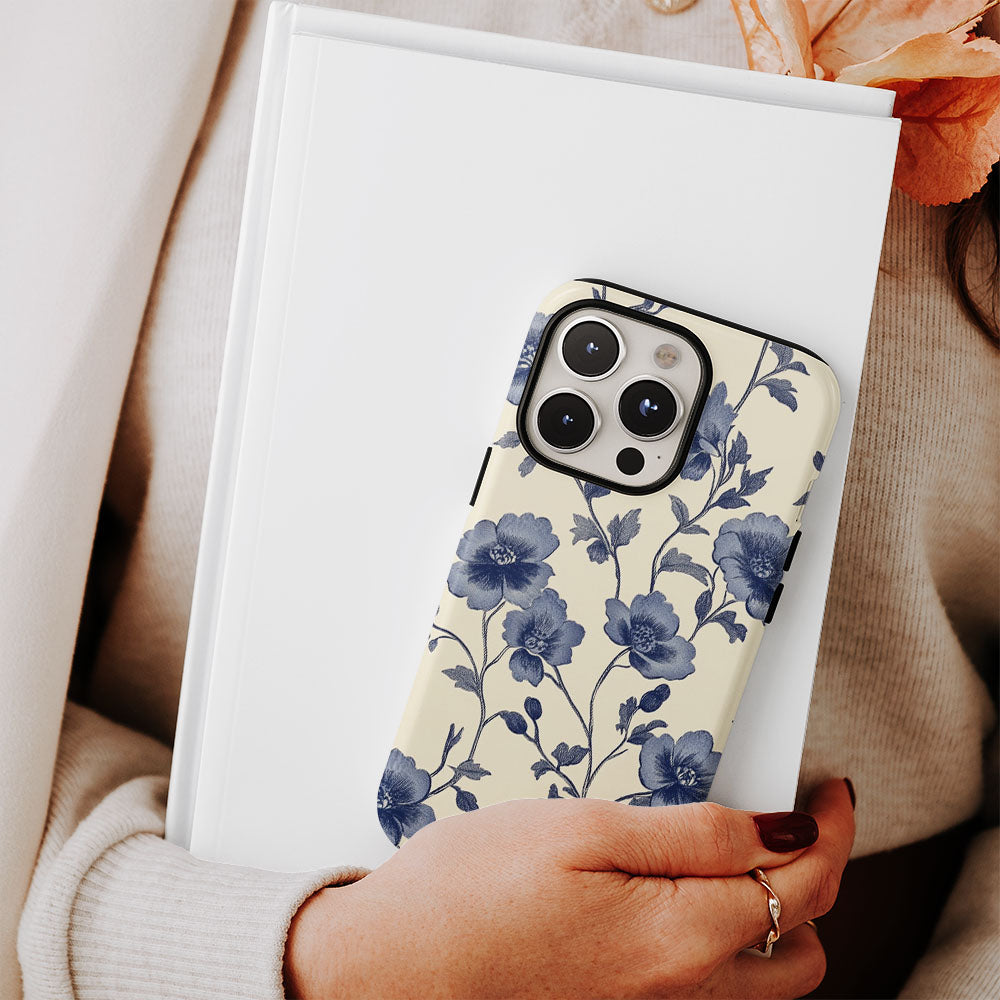 Double-Layer Semi-Handprinted Tough Matte Flowers iPhone Case