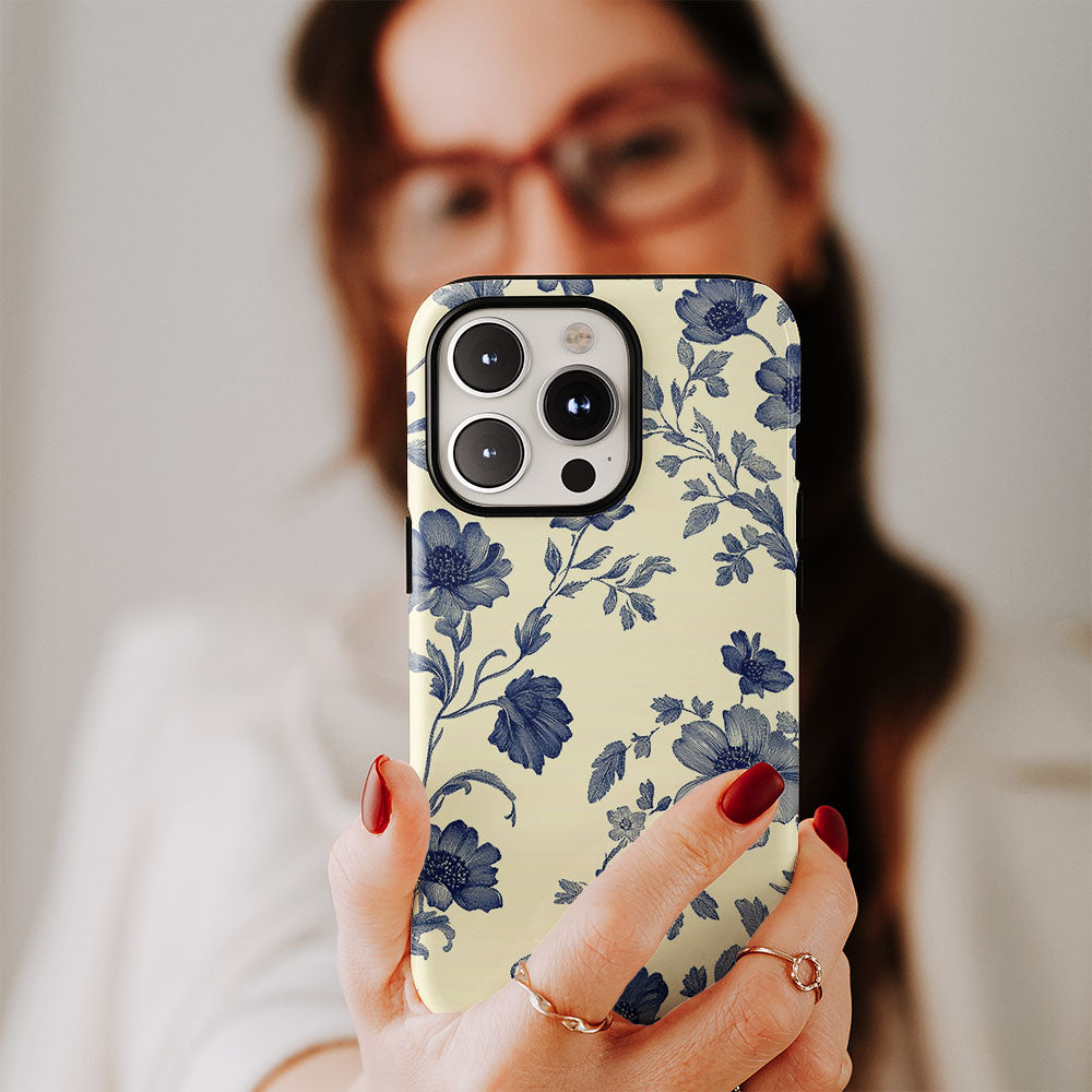 Double-Layer Semi-Handprinted Tough Matte Flowers iPhone Case