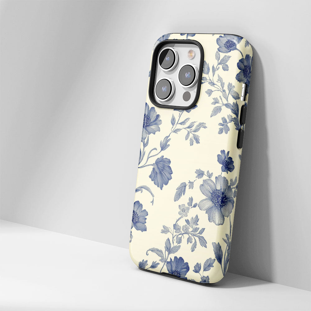 Double-Layer Semi-Handprinted Tough Matte Flowers iPhone Case