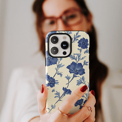 Double-Layer Semi-Handprinted Tough Matte Flowers iPhone Case