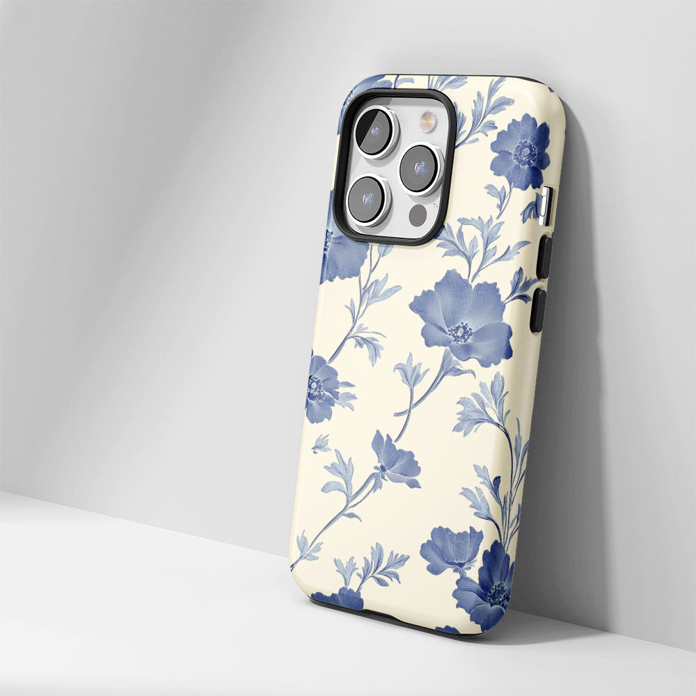 Double-Layer Semi-Handprinted Tough Matte Flowers iPhone Case