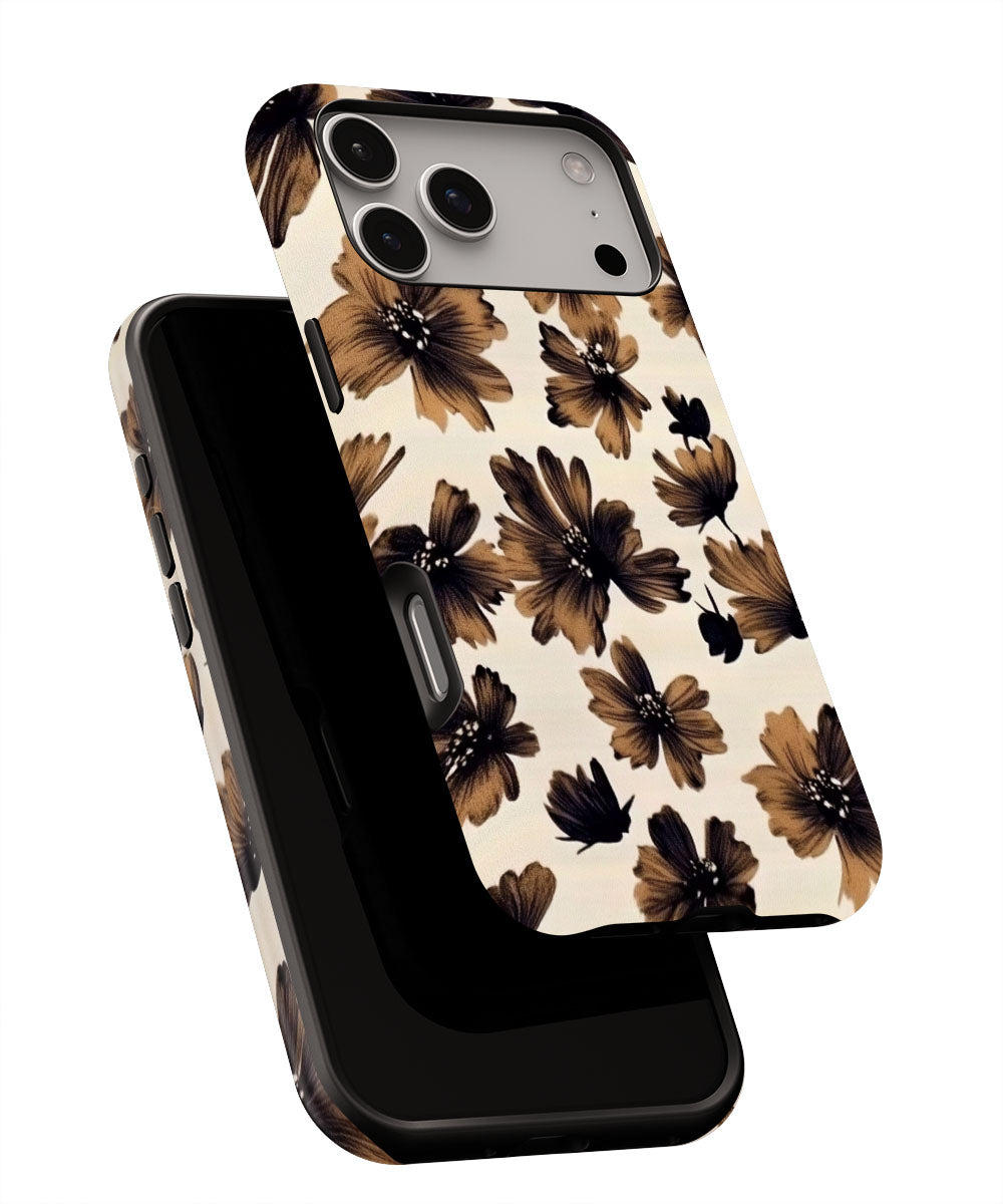 Double-Layer Semi-Handprinted Tough Matte Flowers iPhone Case