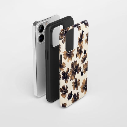 Double-Layer Semi-Handprinted Tough Matte Flowers iPhone Case