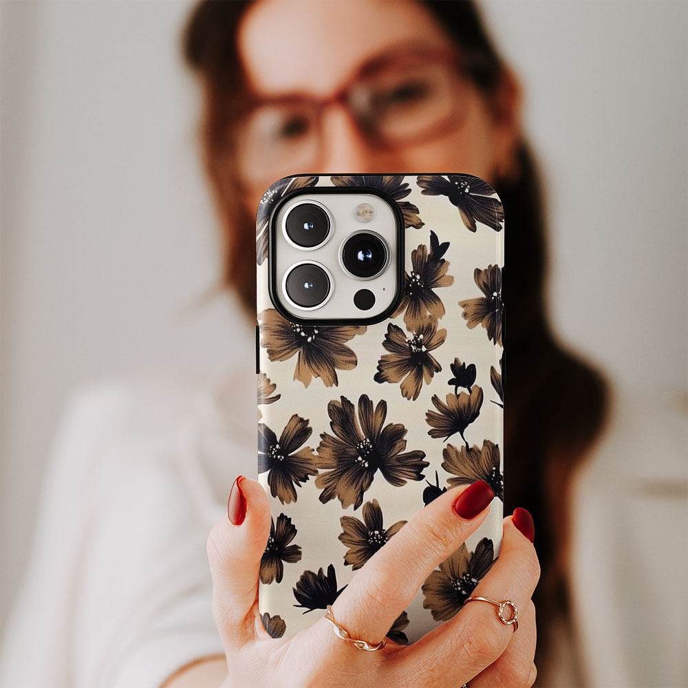 Double-Layer Semi-Handprinted Tough Matte Flowers iPhone Case