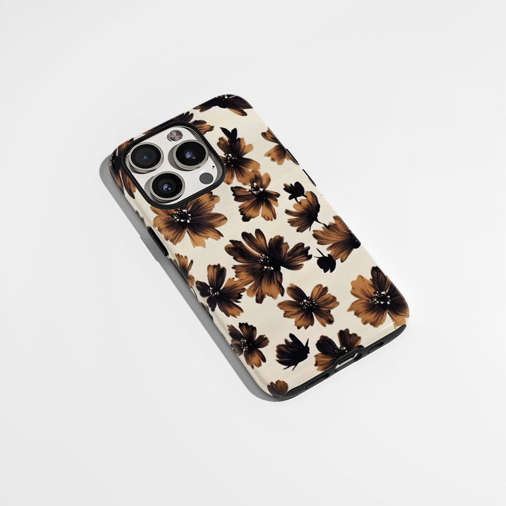 Double-Layer Semi-Handprinted Tough Matte Flowers iPhone Case