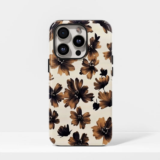 Double-Layer Semi-Handprinted Tough Matte Flowers iPhone Case