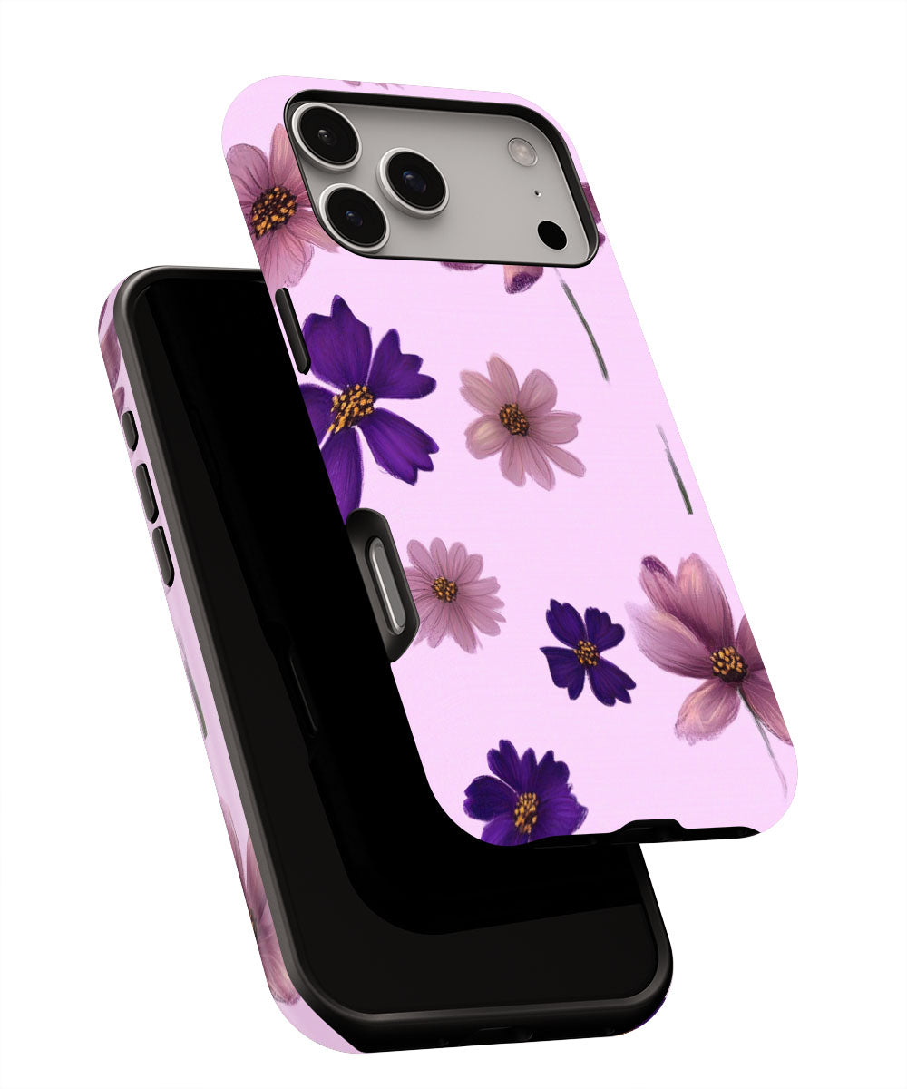 Double-Layer Semi-Handprinted Tough Matte Flowers iPhone Case