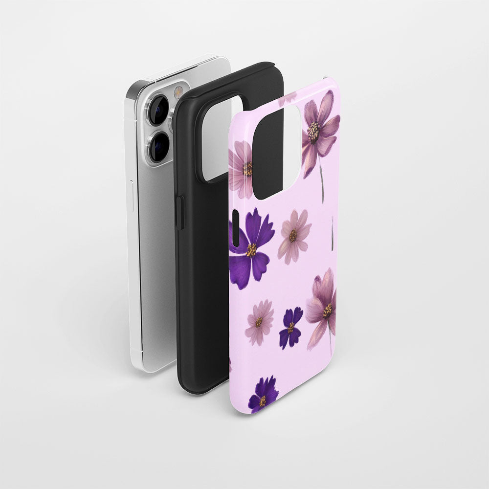 Double-Layer Semi-Handprinted Tough Matte Flowers iPhone Case