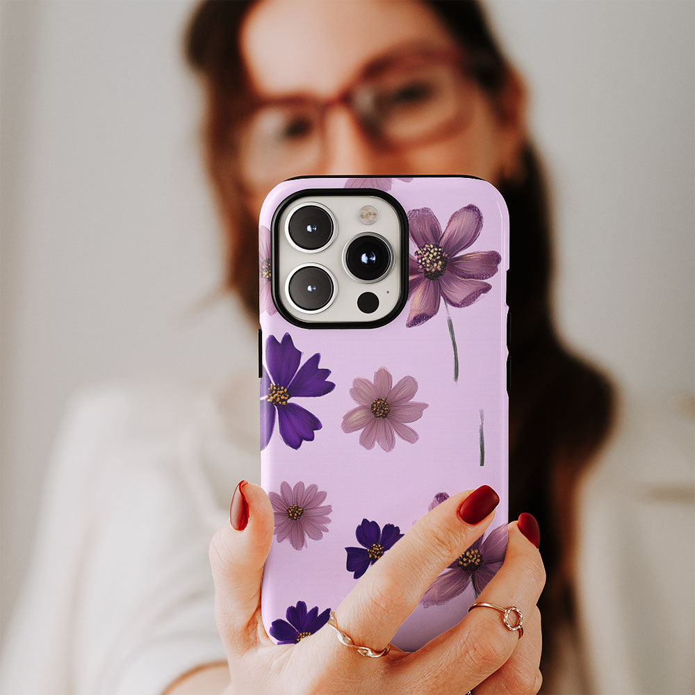 Double-Layer Semi-Handprinted Tough Matte Flowers iPhone Case