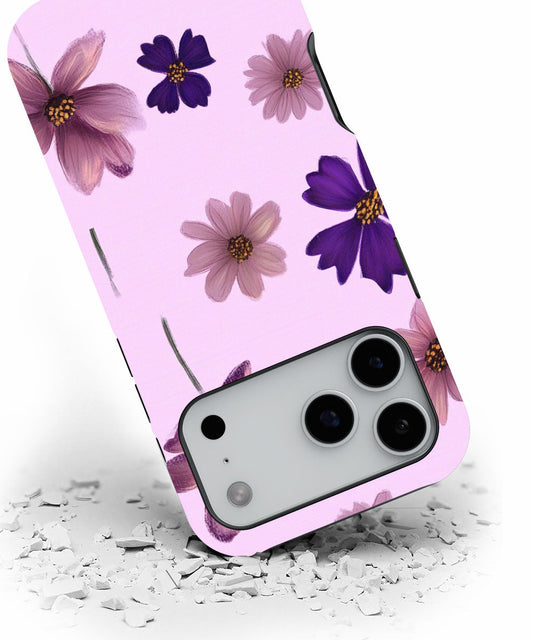 Double-Layer Semi-Handprinted Tough Matte Flowers iPhone Case
