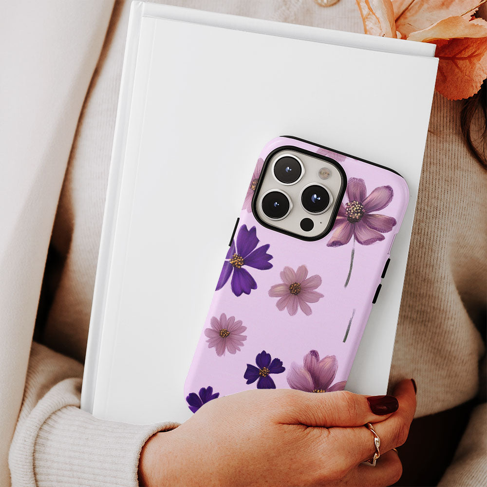 Double-Layer Semi-Handprinted Tough Matte Flowers iPhone Case