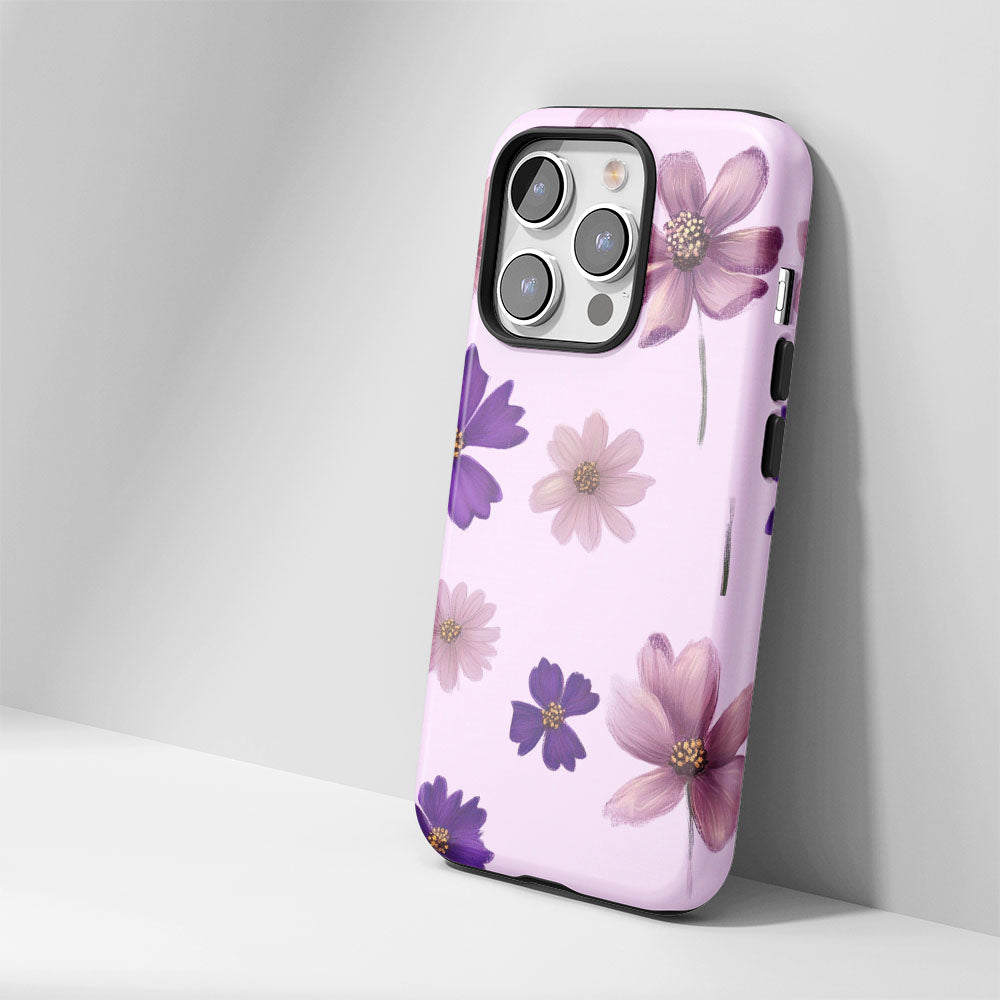 Double-Layer Semi-Handprinted Tough Matte Flowers iPhone Case