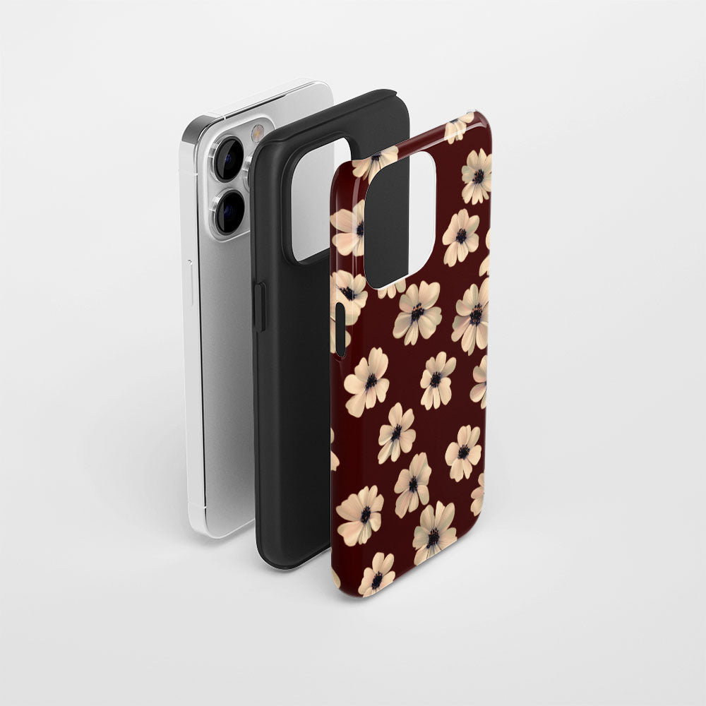 Double-Layer Semi-Handprinted Tough Matte Flowers iPhone Case