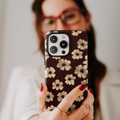 Double-Layer Semi-Handprinted Tough Matte Flowers iPhone Case