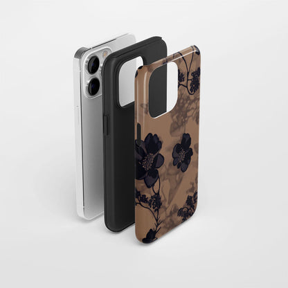 Double-Layer Semi-Handprinted Tough Matte Flowers iPhone Case