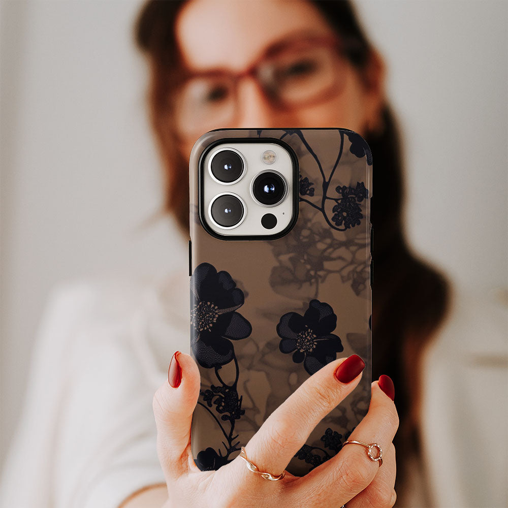 Double-Layer Semi-Handprinted Tough Matte Flowers iPhone Case