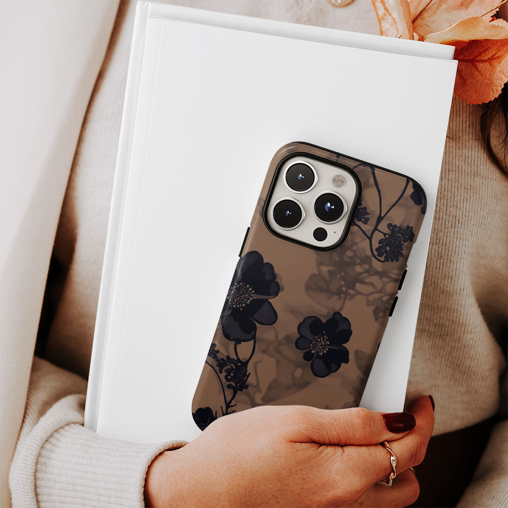 Double-Layer Semi-Handprinted Tough Matte Flowers iPhone Case