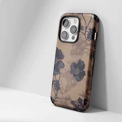 Double-Layer Semi-Handprinted Tough Matte Flowers iPhone Case