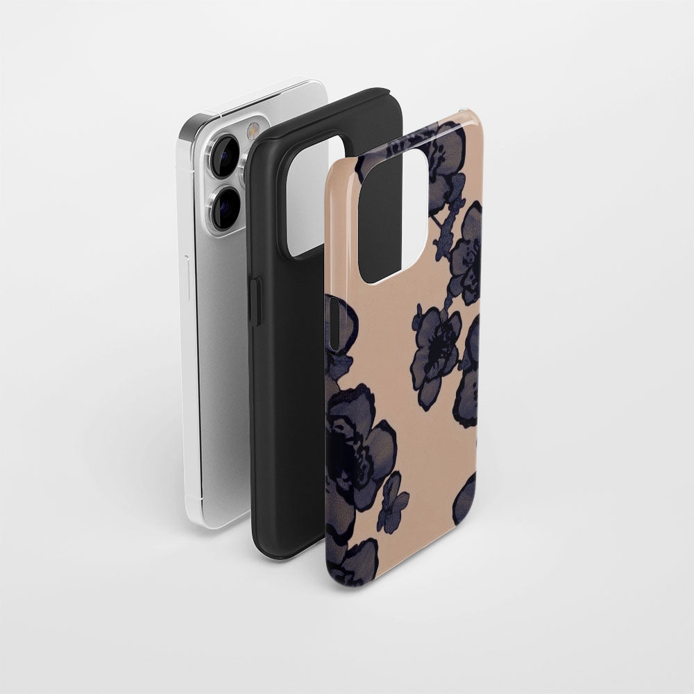 Double-Layer Semi-Handprinted Tough Matte Flowers iPhone Case