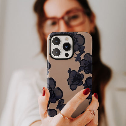 Double-Layer Semi-Handprinted Tough Matte Flowers iPhone Case