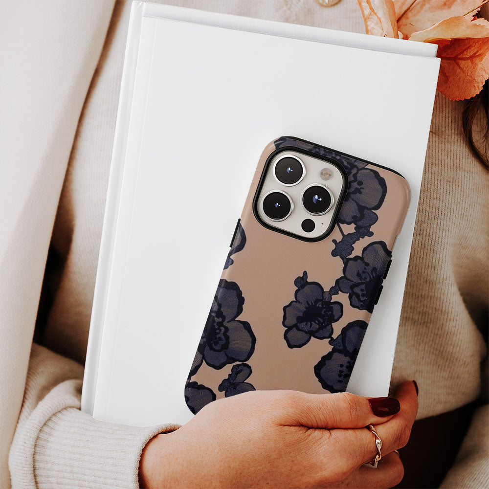 Double-Layer Semi-Handprinted Tough Matte Flowers iPhone Case