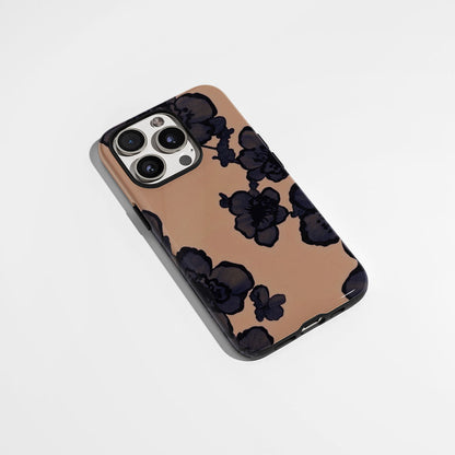 Double-Layer Semi-Handprinted Tough Matte Flowers iPhone Case