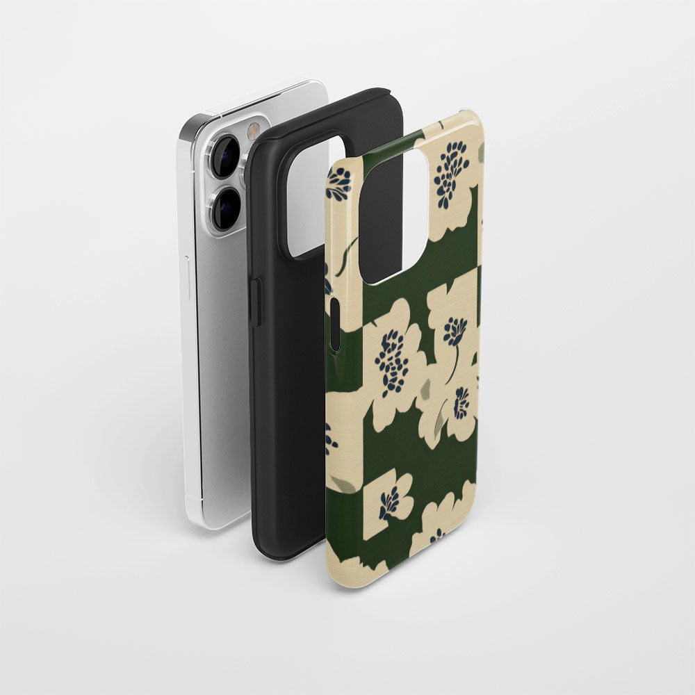 Double-Layer Semi-Handprinted Tough Matte Flowers iPhone Case