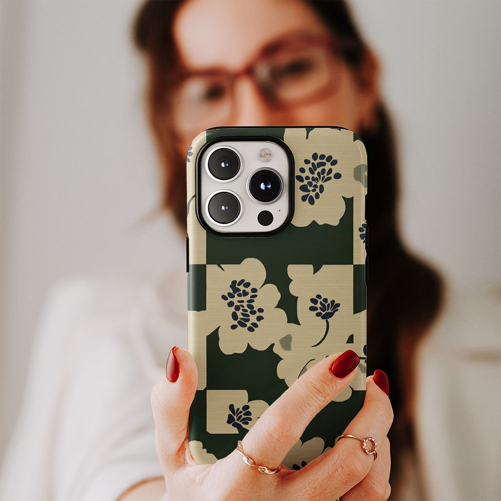 Double-Layer Semi-Handprinted Tough Matte Flowers iPhone Case