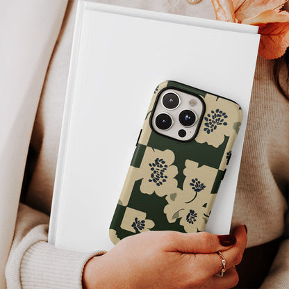 Double-Layer Semi-Handprinted Tough Matte Flowers iPhone Case