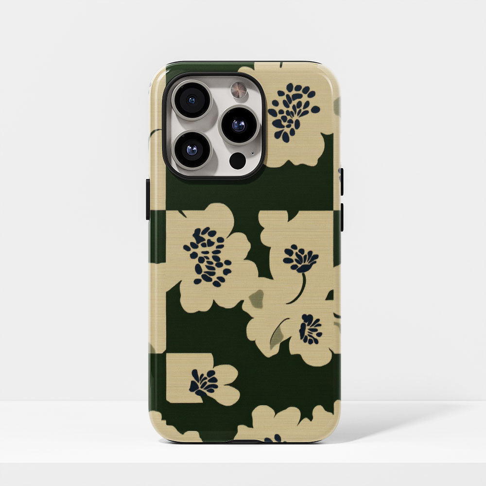 Double-Layer Semi-Handprinted Tough Matte Flowers iPhone Case