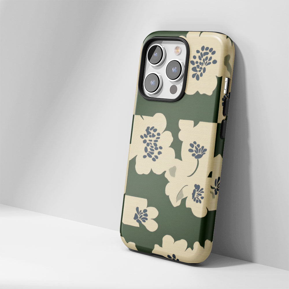 Double-Layer Semi-Handprinted Tough Matte Flowers iPhone Case