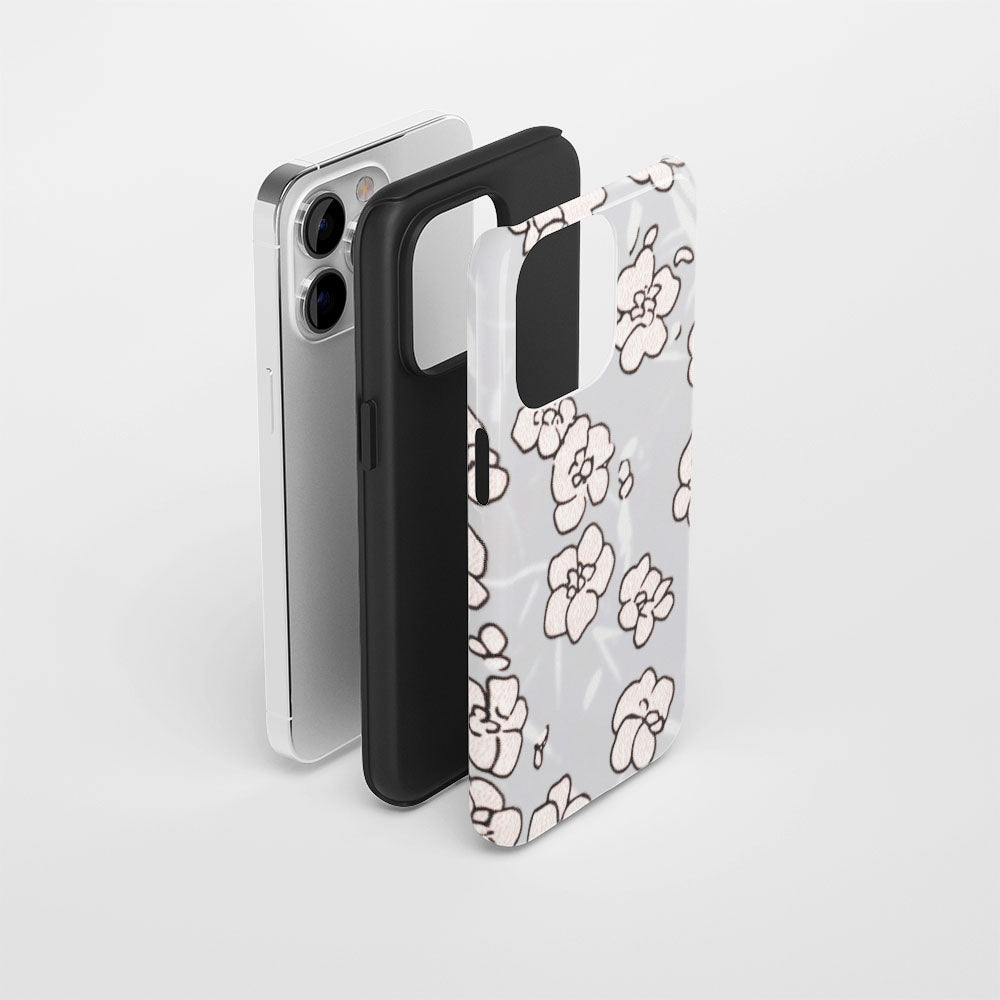 Double-Layer Semi-Handprinted Tough Matte Flowers iPhone Case