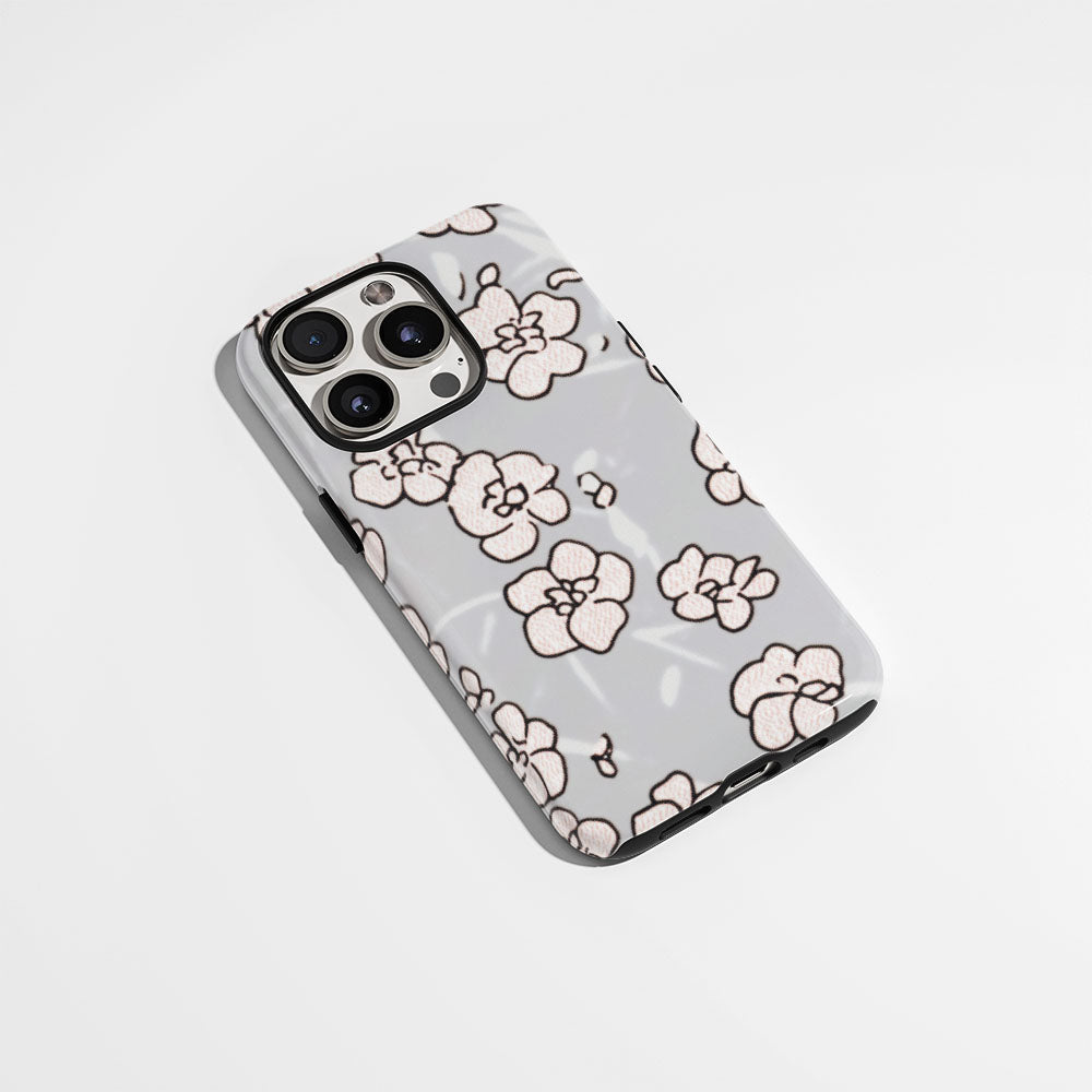 Double-Layer Semi-Handprinted Tough Matte Flowers iPhone Case