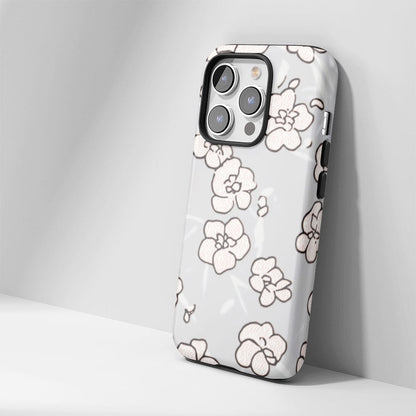 Double-Layer Semi-Handprinted Tough Matte Flowers iPhone Case